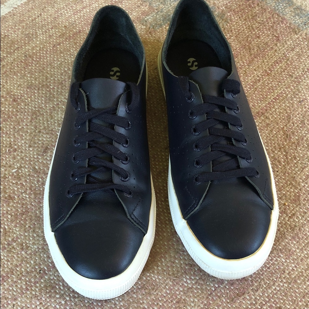 SUPERGA Navy Raw-cut Leather Sneakers W 10, M 8.5, Excellent
